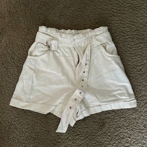 Bershka Cream Paperbag Belted Shorts